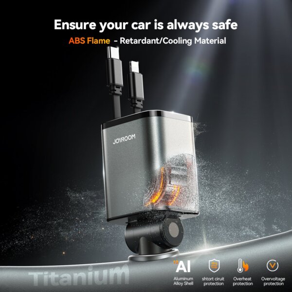 شاحن سيارة JR-CCL05 4 في 1 قابل للسحب مع كابلات Type-C و Lightning