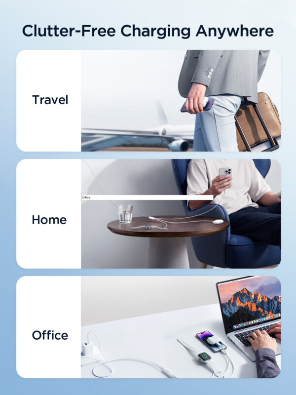 شاحن S-IW007 3 في 1 مع كابل توأم لايتنينج - أبيض