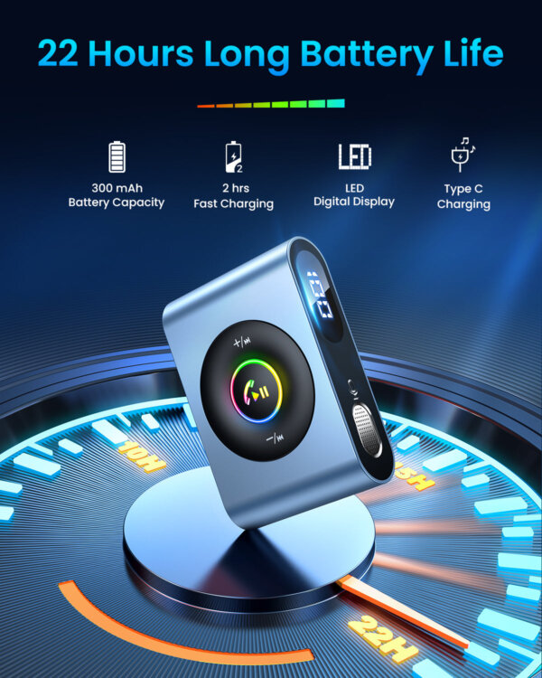 محول سيارة لاسلكي JR-CB1 بلوتوث 5.3 رمادي غامق