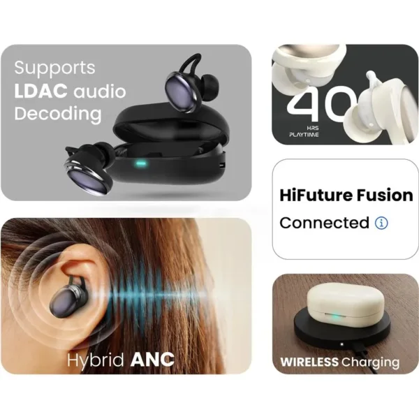 سماعات FUSION TWS مع إلغاء الضوضاء النشط – أسود وChampagne