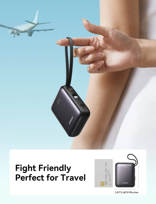 باور بنك JR-PBF27 10000mAh مع كابلين مضاعفين وشحن سريع 22.5W أسود