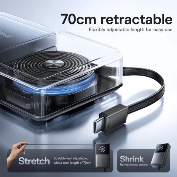 باور بانك JR-PR1 بسعة 10000mAh مع كابل ممتد 70 سم - أسود