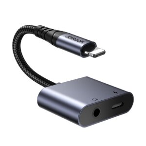 محول صوتي SY-L01 ثنائي الوظيفة من Lightning إلى 3.5mm + Lightning – أسود