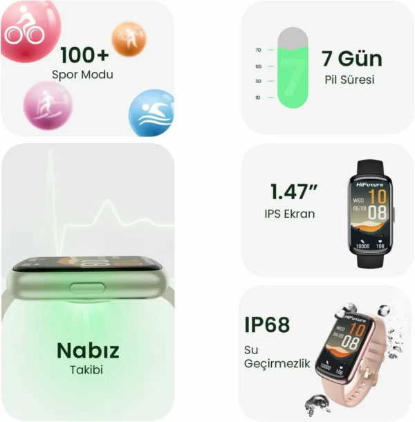 ساعة ذكية HiFuture EVO2 بشاشة IPS مقاس 1.47 بوصة – تتبع صحي ورياضي | متوفر 3 الوان