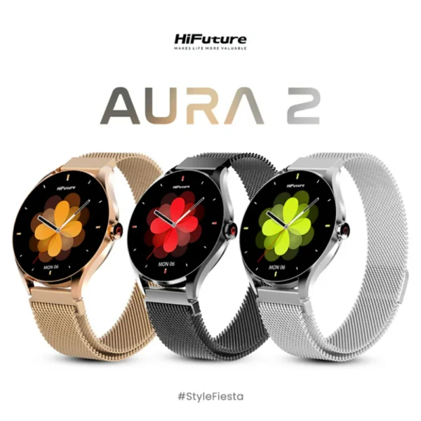 ساعة ذكية نسائية HiFuture AURA 2 بشاشة AMOLED ومكالمات بلوتوث وإطار معدني (11) ساعة ذكية نسائية HiFuture AURA 2 بشاشة AMOLED ومكالمات بلوتوث وإطار معدني