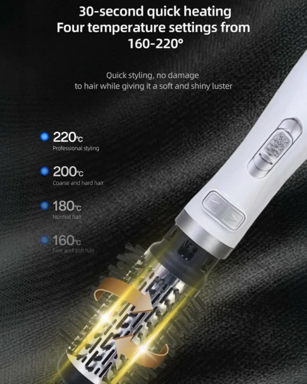 فرشاة دوّارة 2*1 بقوة 1000 واط  –  3 درجات حرارة تصفيف احترافي بلمسة زر