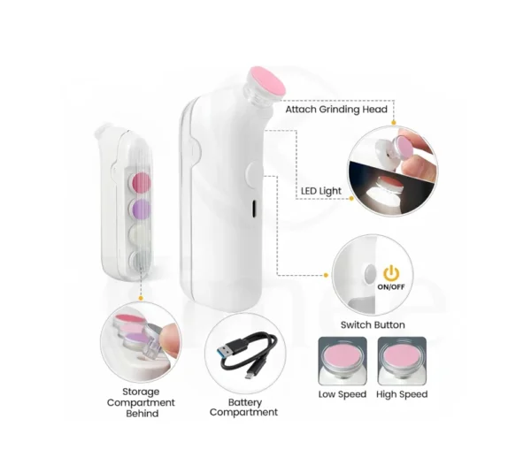 مبرد أظافر أطفال كهربائي آمن وهادئ مع إضاءة LED – قصّ بلا ألم من أول يوم (10) مبرد أظافر أطفال كهربائي آمن وهادئ مع إضاءة LED – قصّ بلا ألم من أول يوم