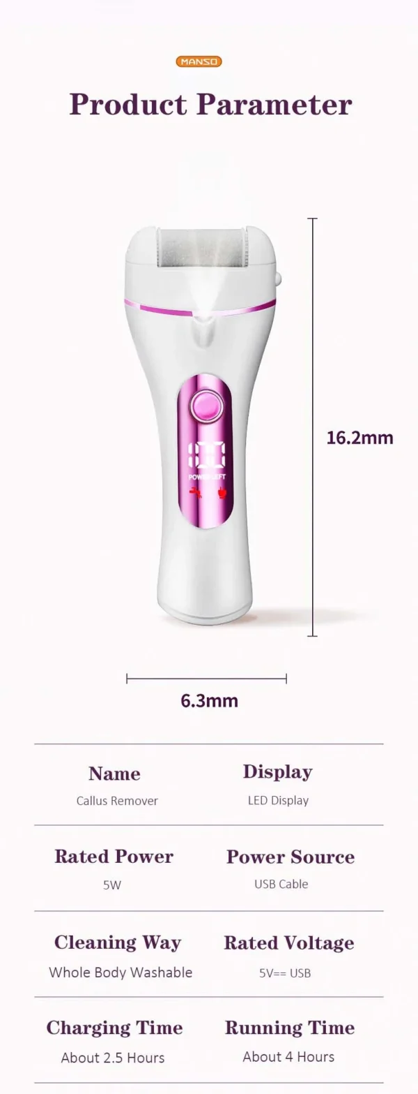 مبرد القدمين الكهربائي بشاشة LED – نعومة فورية وإزالة فعّالة للتشققات