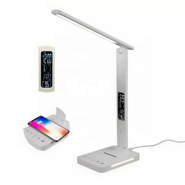 مصباح مكتب LED قابل للطي مع شحن لاسلكي وشاشة رقمية ذكية