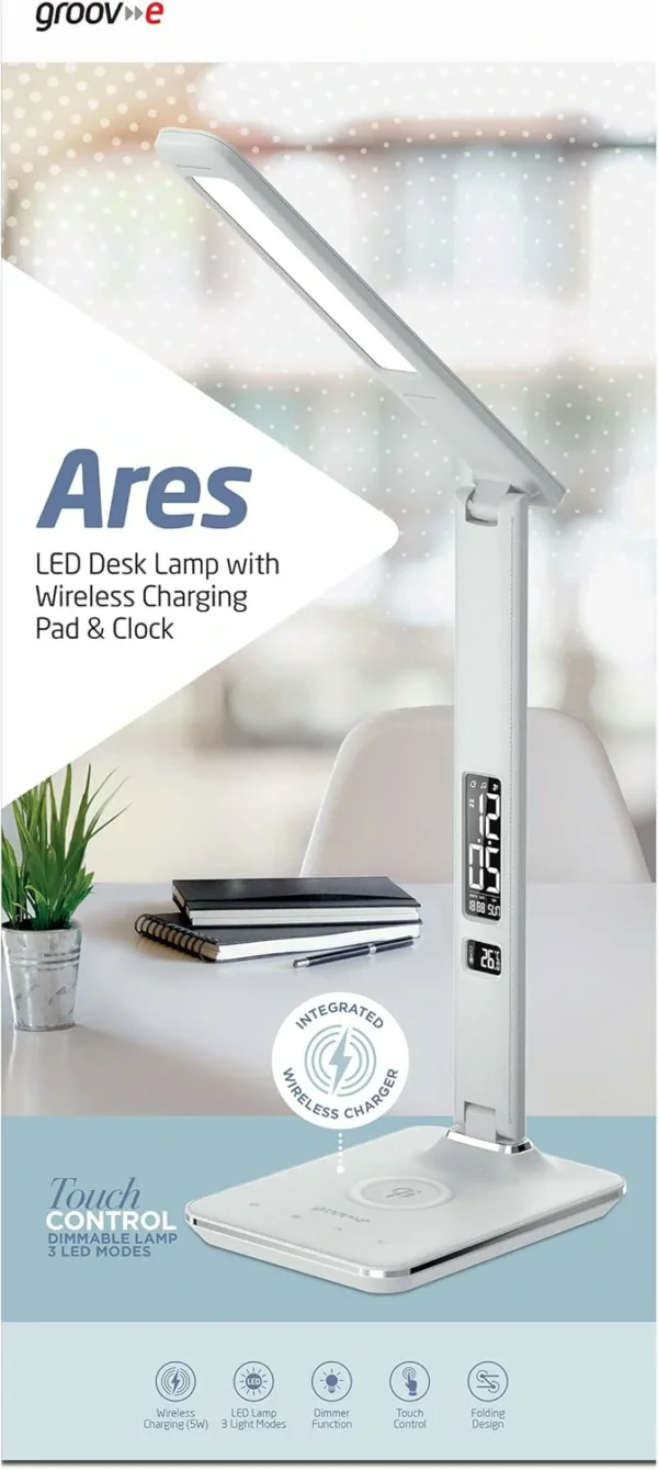 مصباح مكتب LED قابل للطي مع شحن لاسلكي وشاشة رقمية ذكية