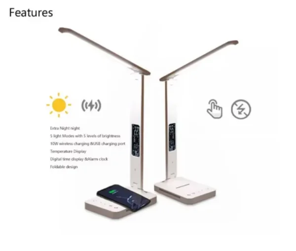 مصباح مكتب LED قابل للطي مع شحن لاسلكي وشاشة رقمية ذكية