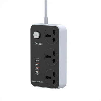 وصلة كهرباء عالمية 3 مخارج + 4 منافذ USB شحن سريع LDNIO قدرة 2500W وشحن 38W