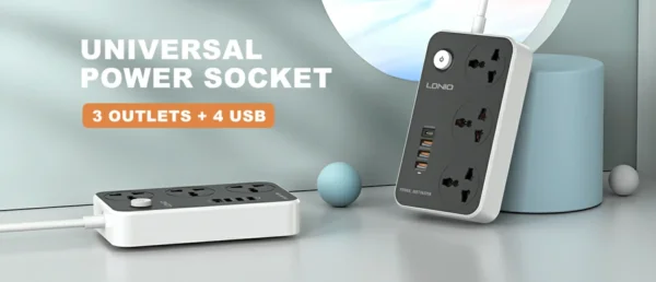وصلة كهرباء عالمية 3 مخارج + 4 منافذ USB شحن سريع LDNIO قدرة 2500W وشحن 38W