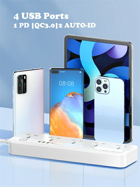 وصلة كهرباء عالمية LDNIO قدرة 2500 واط مع شحن سريع PD/QC