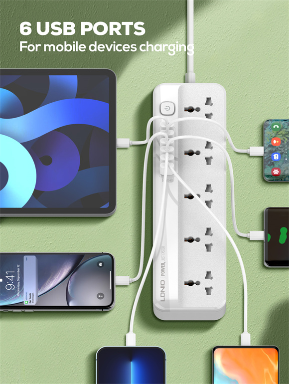 وصلة كهرباء عالمية مع 5 مخارج + 6 منافذ USB ماركة LDNIO