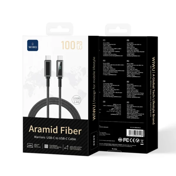 كابل شحن USB-C إلى USB-C 100 واط Warriors Wi-C079 بطول 1.2متر