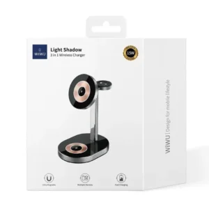 شاحن لاسلكي ثلاثي الاستخدام WIWU Wi-W003 بقوة 15 واط للهواتف وساعات آبل