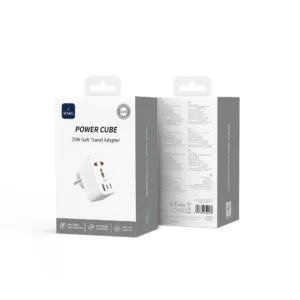 محول مسافر 20 واط WIWU Power Cube GaN بمنفذ USB-C مزدوج ومنفذ USB-A ومنفذ طاقة واحد