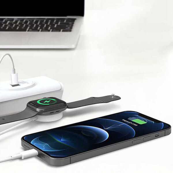 شاحن لاسلكي للساعة WIWU M10 بقدرة 2.5 واط مع كابل ليتنينج PD20W - أبيض