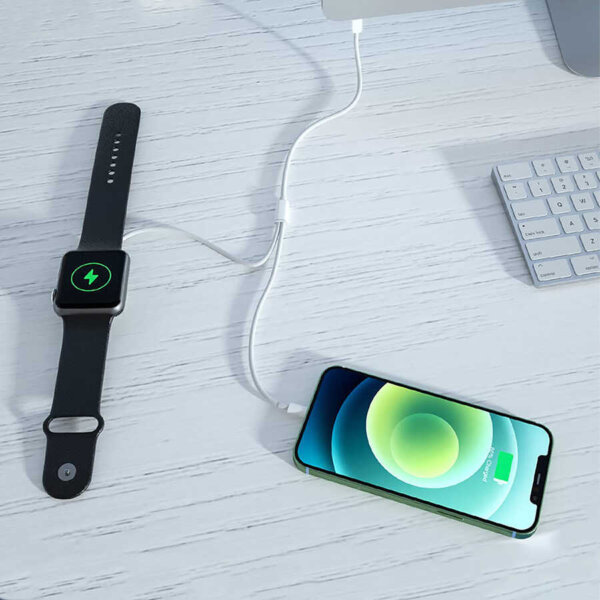 شاحن لاسلكي للساعة WIWU M10 بقدرة 2.5 واط مع كابل ليتنينج PD20W - أبيض