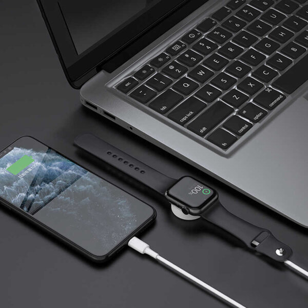 شاحن لاسلكي للساعة WIWU M10 بقدرة 2.5 واط مع كابل ليتنينج PD20W - أبيض