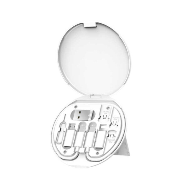 شاحن WIWU Almighty سعة 60 واط مع كابلات متعددة USB-C وLightning وميكرو USB - لون أبيض