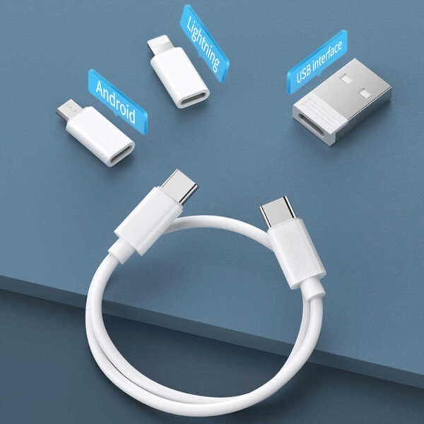 شاحن WIWU Almighty سعة 60 واط مع كابلات متعددة USB-C وLightning وميكرو USB - لون أبيض