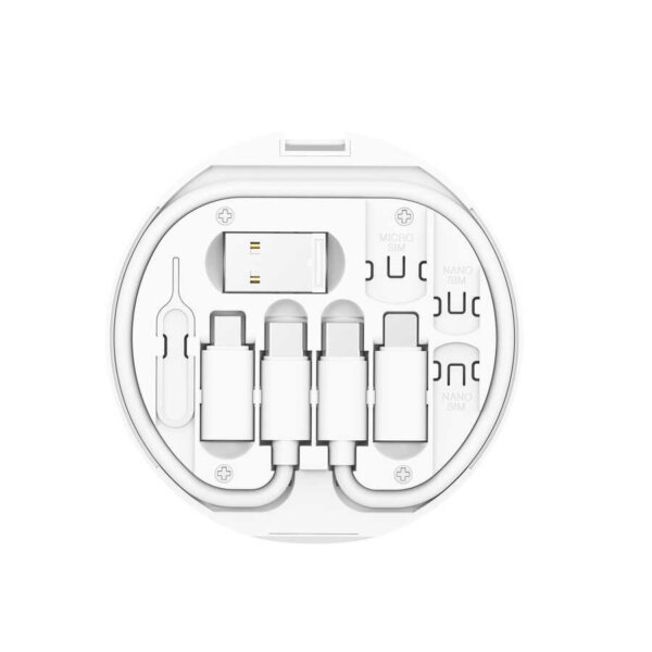 شاحن WIWU Almighty سعة 60 واط مع كابلات متعددة USB-C وLightning وميكرو USB - لون أبيض