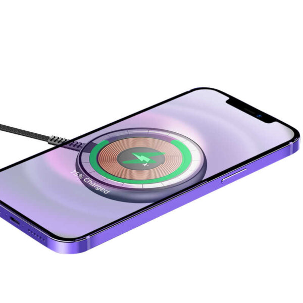 شاحن لاسلكي مغناطيسي شفاف WIWU M14 بقوة 15 واط مع كابل نايلون مقاوم للانحناء