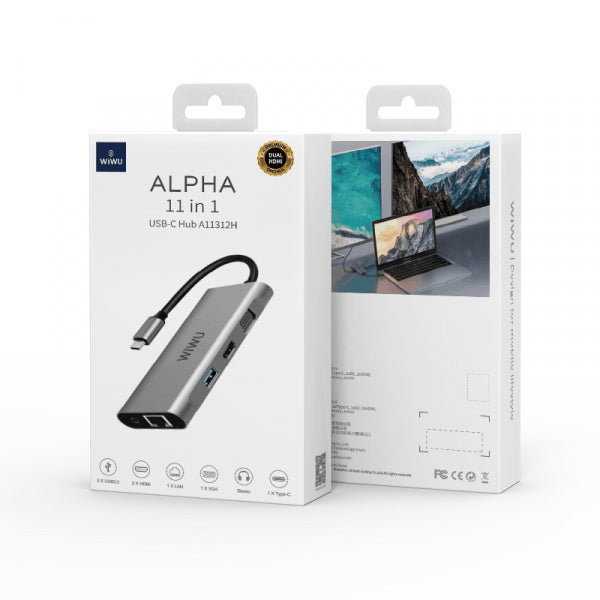 6973218930145-3.jpg محول USB3.0 متعدد المنافذ WIWU Alpha A11312H بمنافذ HDMI وVGA وSD وTF وRJ45 وأudio - لون رمادي