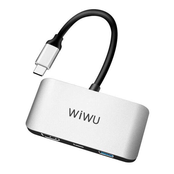كيبل شحن واي فاي WIWU Alpha C2H بمنفذ USB3.0 ومنفذ Type-C ومنفذ HDMI - اللون الرمادي