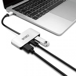 كيبل شحن واي فاي WIWU Alpha C2H بمنفذ USB3.0 ومنفذ Type-C ومنفذ HDMI - اللون الرمادي