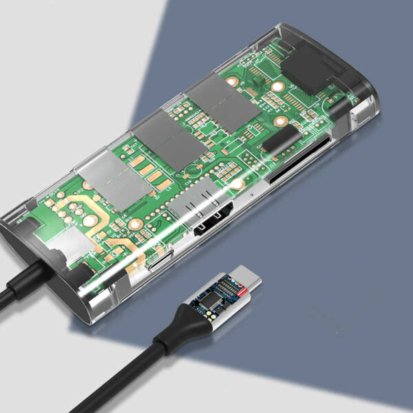 محول USB HDMI Alpha 731HP من WIWU - 3 منافذ USB 3.0 + منفذ Type C + HDMI + Micro SD + SD - اللون الرمادي