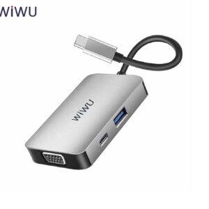 محول HDMI USB VGA Alpha 513HVP من WIWU بمنفذ HDMI وUSB 3.0 وVGA - اللون الرمادي
