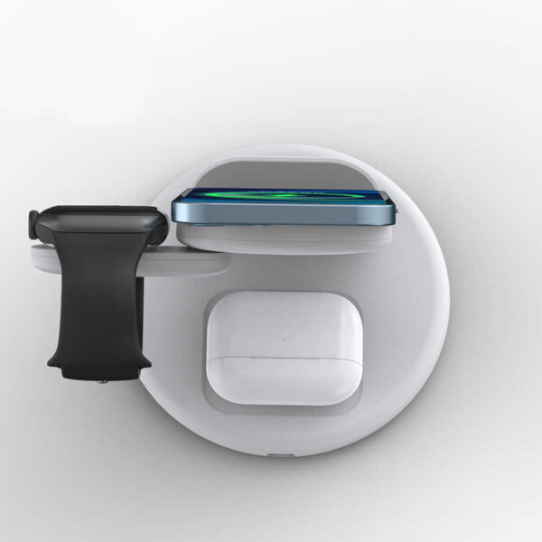 شاحن لاسلكي ثلاثي الوظائف WIWU Power Air 3in1 بقدرة 15 واط مع تصميم قابل للفصل والطي - أبيض