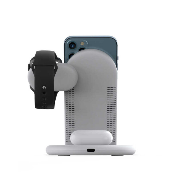 شاحن لاسلكي ثلاثي الوظائف WIWU Power Air 3in1 بقدرة 15 واط مع تصميم قابل للفصل والطي - أبيض