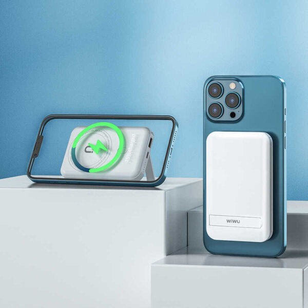 شاحن لاسلكي مغناطيسي WIWU Snap Cube 10000mAh مع مثبت احترافي وشحن سريع - حقيبة لابتوب عمودية WIWU Alpha 11 بوصة