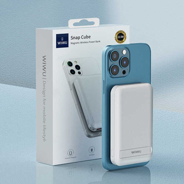 شاحن لاسلكي مغناطيسي WIWU Snap Cube 10000mAh مع مثبت احترافي وشحن سريع - حقيبة لابتوب عمودية WIWU Alpha 11 بوصة