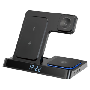 شاحن لاسلكي 5 في 1 WIWU Wi-W006 بقوة 15W مع ساعة رقمية وأضواء محيطة - أسود