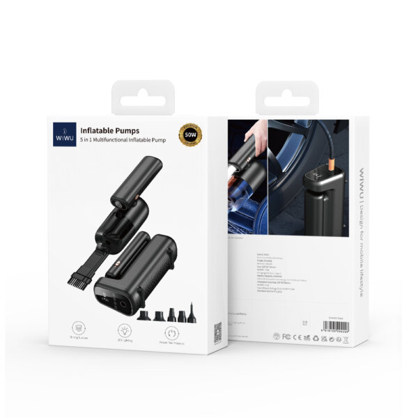 مضخة هواء سيارة WIWU Wi-Ai002 5 في 1 مع شاشة رقمية وسعة 4000mAh