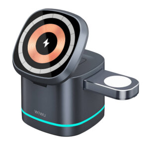 شاحن لاسلكي 3 في 1 WIWU Wi-W024 بقوة 15 واط لشحن الهاتف والساعة والسماعات