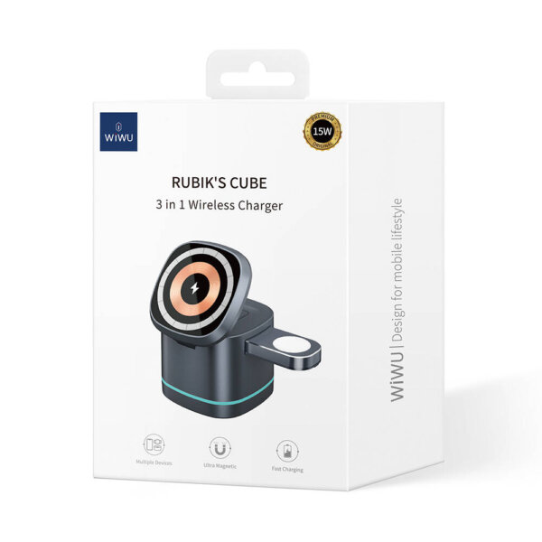 شاحن لاسلكي 3 في 1 WIWU Wi-W024 بقوة 15 واط لشحن الهاتف والساعة والسماعات