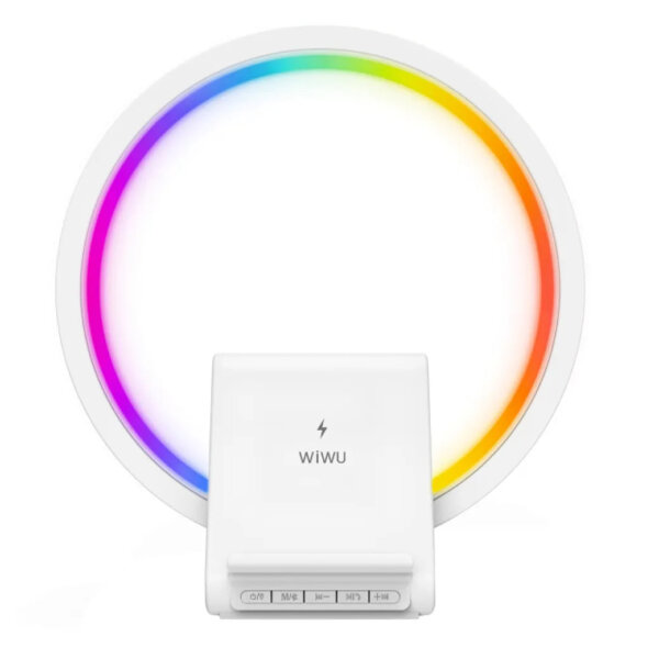 سماعة WIWU شحن لاسلكي 2 في 1 موديل Wi-W021 بطارية 1500 مللي أمبير مع شاحن لاسلكي 15 واط وأضواء LED