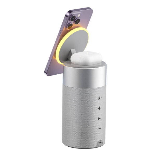 شاحن لاسلكي ثلاث في واحد WIWU Wi-W022 بطارية 1800mAh مع سماعة 5 وات ومنفذ شحن USB-C