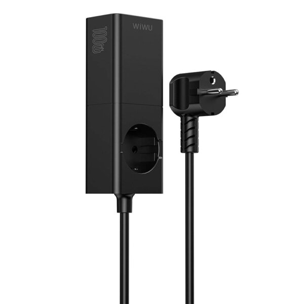 شاحن GaN 100 واط من WIWU بمنفذ USB-C مزدوج وUSB-A لشحن سريع وآمن