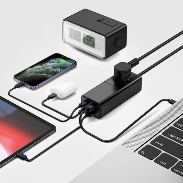 شاحن GaN 100 واط من WIWU بمنفذ USB-C مزدوج وUSB-A لشحن سريع وآمن