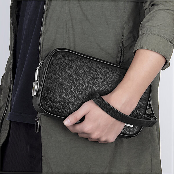 حقيبة جلدية حقيقية بقفل بصمة أمان للمال