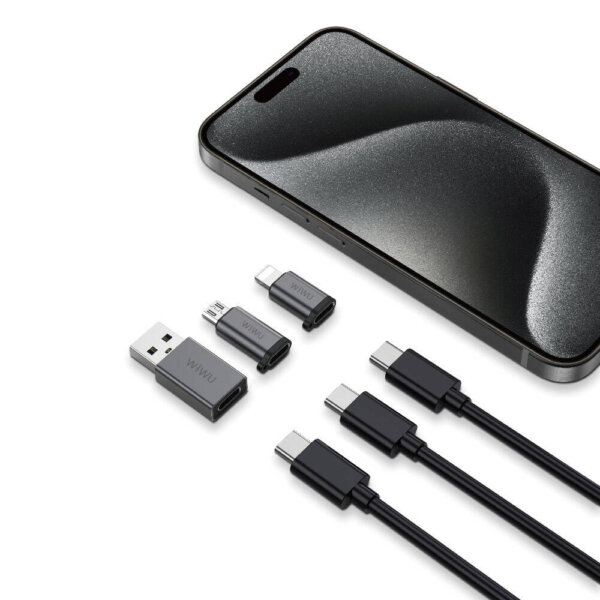محول USB-C متعدد الوظائف من WIWU - حزمة محولات 3 في 1 لـ USB-C إلى USB-A و Micro USB و Lightning