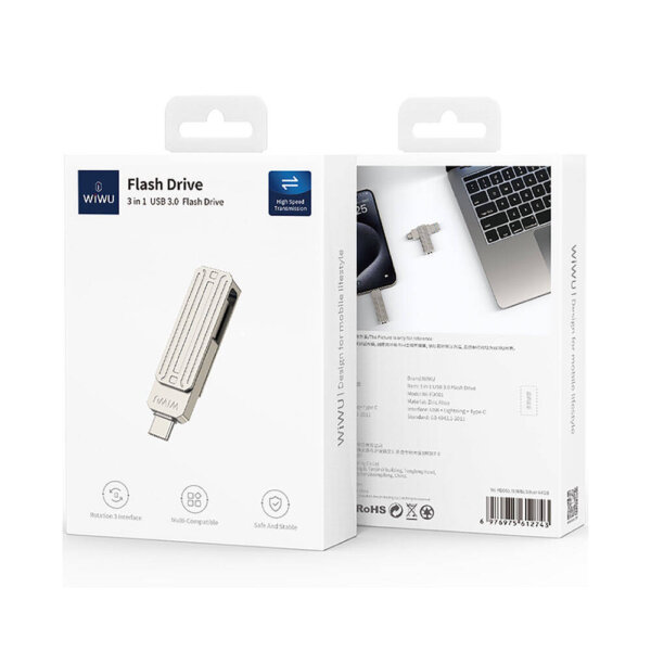 6976975612743-18.jpg USB فلاش درايف 3 في 1 WIWU Wi-FD001 بسعة 64 جيجا بايت مع منفذ USB-A و Lightning و Type-C