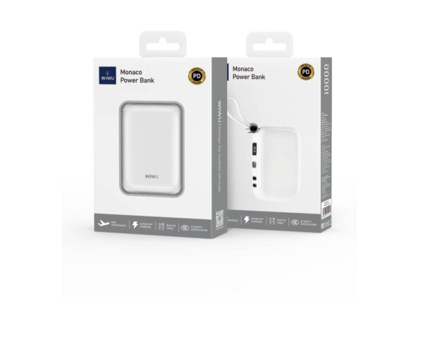 شاحن بطارية محمول WIWU Wi-P042 سعة 10000mAh مع كابلات Type-C و Lightning مدمجة - حقيبة لابتوب عمودية WIWU Alpha 11 بوصة